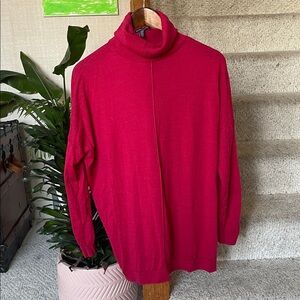 Eileen Fisher 100% Merino Wool Vibrant Red Cowl Neck Sweater